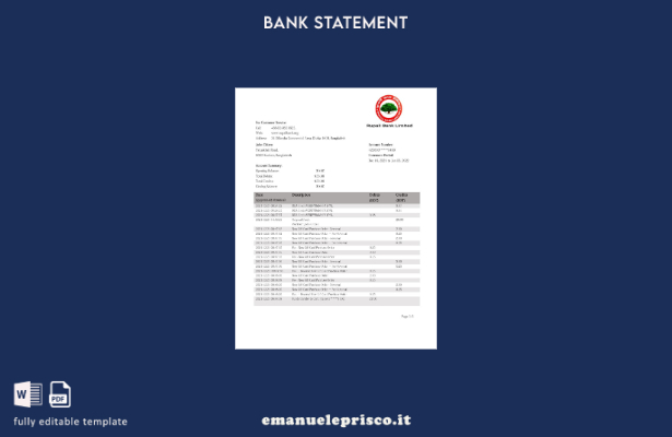 modello word di estratto conto bancario Rupalii del Bangladesh in stile verifica